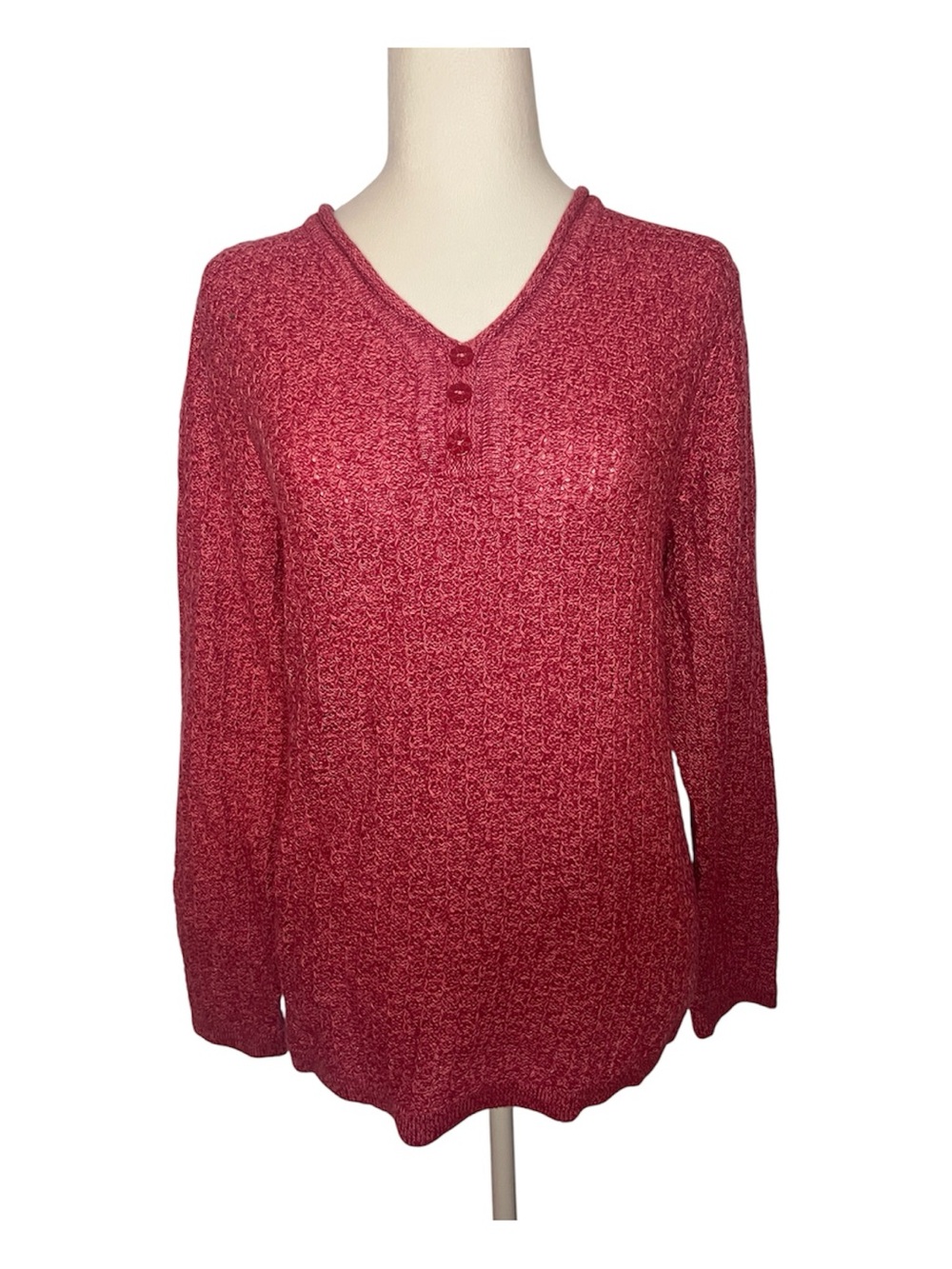 NWT Plus Size CJ Banks Red Marled V-Neck Henley Sweater 14W